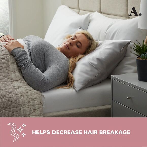 Silk Pillow Case Mulberry Silk Satin Pillow Sham Oeko-Tex Gray/Slvr Sz STD/Queen - Picture 2 of 10